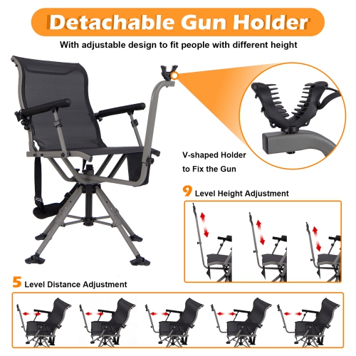 Gymax Shooting & Hunting Chair w/ 3 Position Adjustable Legs 360° Silent Swivel