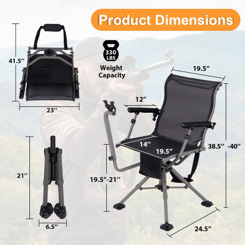 Gymax Shooting & Hunting Chair w/ 3 Position Adjustable Legs 360° Silent Swivel
