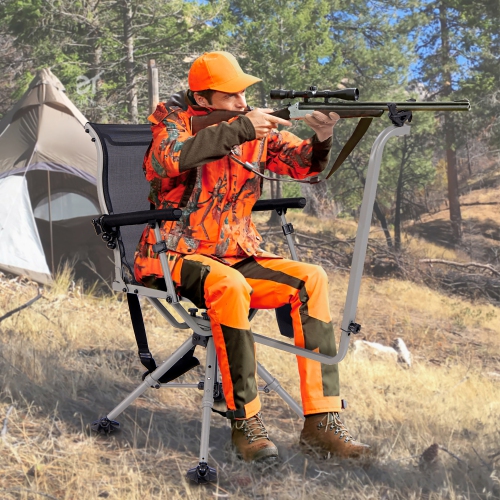 Gymax Shooting & Hunting Chair w/ 3 Position Adjustable Legs 360° Silent Swivel