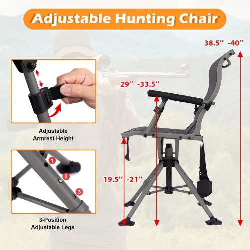 Gymax Shooting & Hunting Chair w/ 3 Position Adjustable Legs 360° Silent Swivel