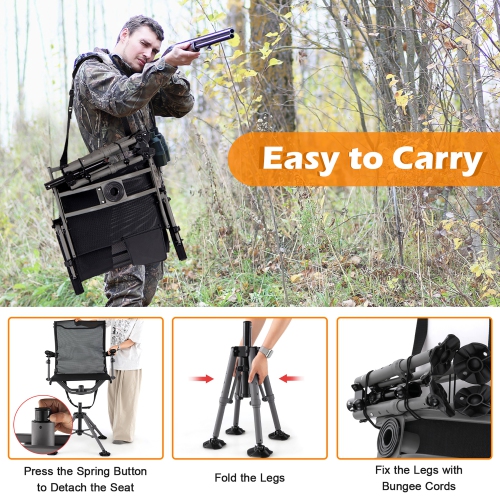 Gymax Shooting & Hunting Chair w/ 3 Position Adjustable Legs 360° Silent Swivel