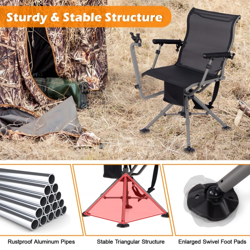 Gymax Shooting & Hunting Chair w/ 3 Position Adjustable Legs 360° Silent Swivel