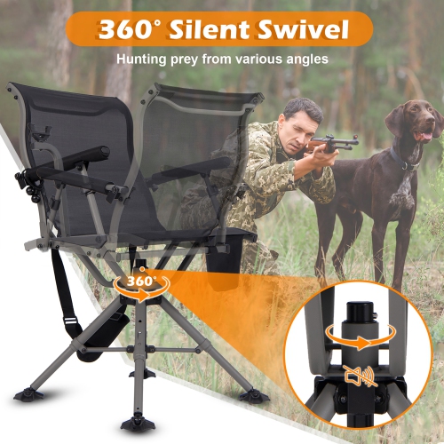 Gymax Shooting & Hunting Chair w/ 3 Position Adjustable Legs 360° Silent Swivel