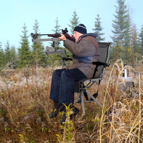 Gymax Portable Hunting Chair w/360° Swivel Adjustable Legs & Armrests Gun Holder