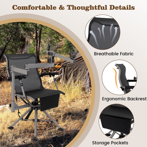 Gymax Portable Hunting Chair w/360° Swivel Adjustable Legs & Armrests Gun Holder