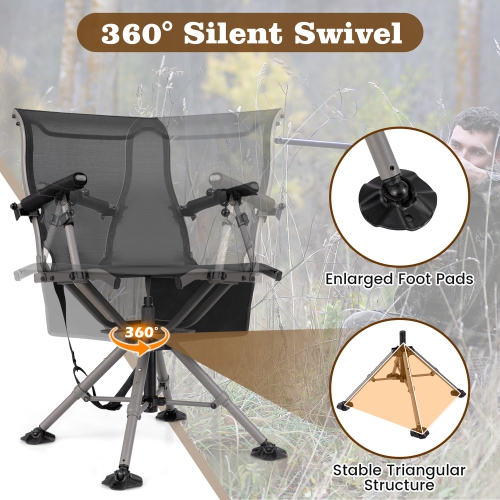 Gymax Portable Hunting Chair w/360° Swivel Adjustable Legs & Armrests Gun Holder