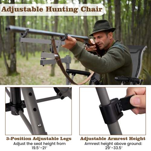 Gymax Portable Hunting Chair w/360° Swivel Adjustable Legs & Armrests Gun Holder