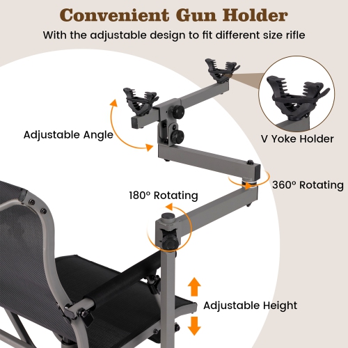 Gymax Portable Hunting Chair w/360° Swivel Adjustable Legs & Armrests Gun Holder