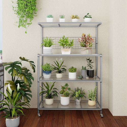 Gymax 4-Tier Coffee Bar Table w/Adjustable Shelves S Hooks Hanging Net & Shelf Liner