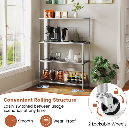 Gymax 4-Tier Coffee Bar Table w/Adjustable Shelves S Hooks Hanging Net & Shelf Liner