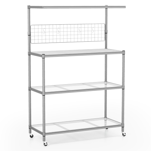 Gymax 4-Tier Coffee Bar Table w/Adjustable Shelves S Hooks Hanging Net & Shelf Liner