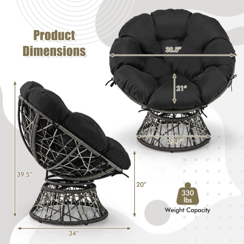 Gymax PE Wicker Papasan Chair 360° Swivel Living Room Chair w/ Thick & Removable Cushion