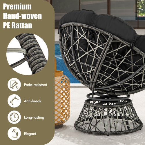 Gymax PE Wicker Papasan Chair 360° Swivel Living Room Chair w/ Thick & Removable Cushion