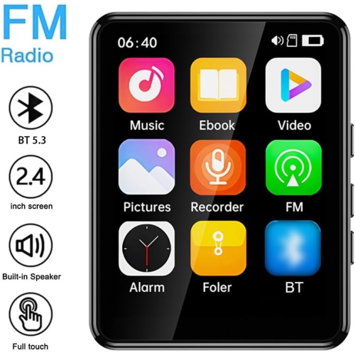 2.4" Touchscreen MP3/MP4 Player with 8GB Card – Bluetooth 5.0, Built-in Speaker, E-book Reader