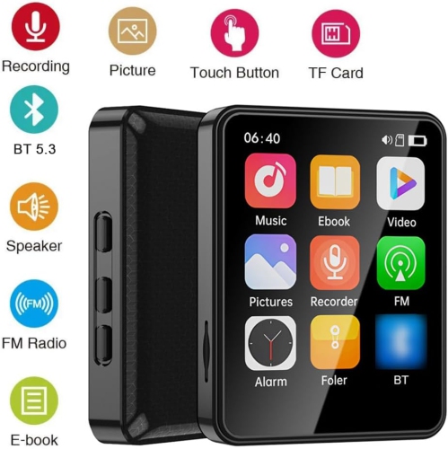 2.4" Touchscreen MP3/MP4 Player with 8GB Card – Bluetooth 5.0, Built-in Speaker, E-book Reader