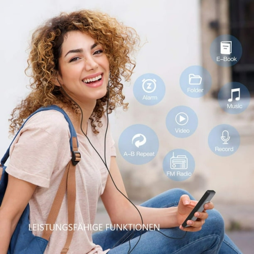 MP3/MP4 player, 1.8-inch HD screen, MP3 music player, FM radio, headphones, portable audio player with recording, picture browsing and e-book