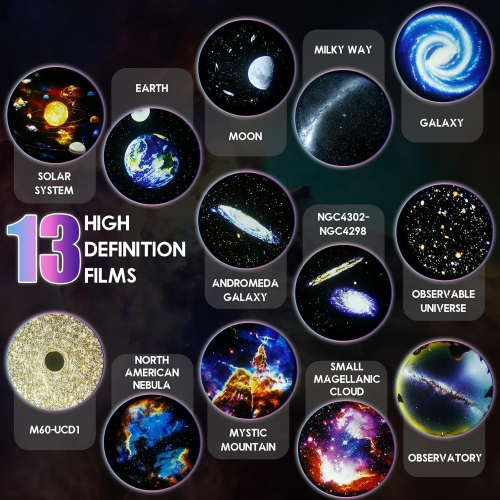 star projector, silent star projector with 13 film discs, compact star projector, galaxy light, adjustable focus, nebula, galaxy light for kids,