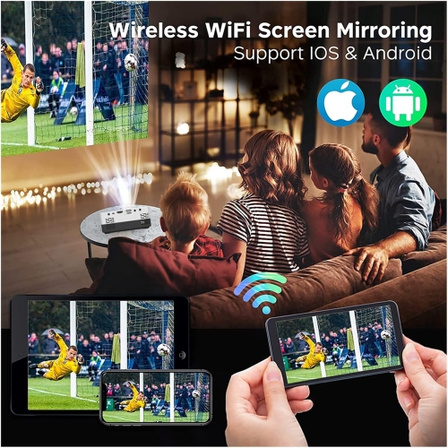 Micro Portable Projector HD Portable Projector Hi-Fi Stereo Movie Projector - Blue and White