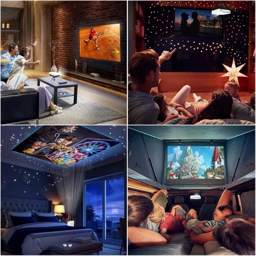 Micro Portable Projector HD Portable Projector Hi-Fi Stereo Movie Projector - Blue and White