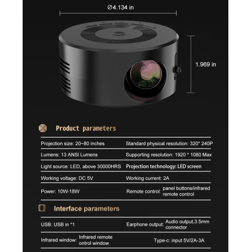 Mini projecteur portatif projecteur vidéo portatif mini projecteur portatif support projecteur portatif projecteur de voyage avec haut-parleur
