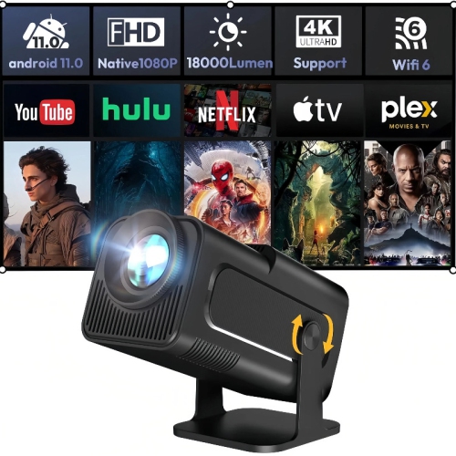 Support 4K Projector 1080P Dual Wifi6 BT5.0 Portable Outdoor Cinema Projector