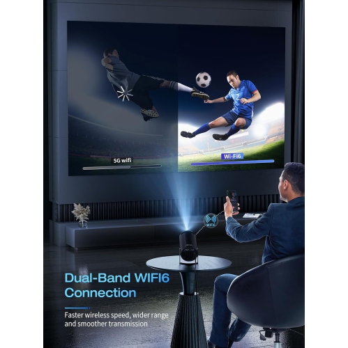 Mini Portable Projector with WiFi and Bluetooth - Projector Supports 180° Rotation and Automatic Keystone Correction, Outdoor Projector Compatible