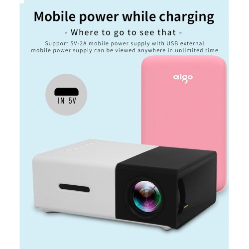 Micro Mini Projector Home LED Portable Small Projector HD 1080p - Black