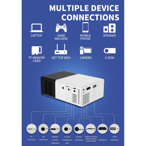 Micro Mini Projector Home LED Portable Small Projector HD 1080p - Black