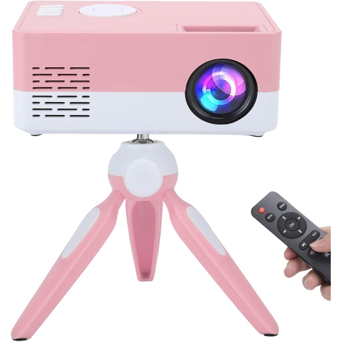 GREEN SCENIC  Mini Portable Projector HD Portable Projector High Fidelity Stereo Movie Projector Pink In White