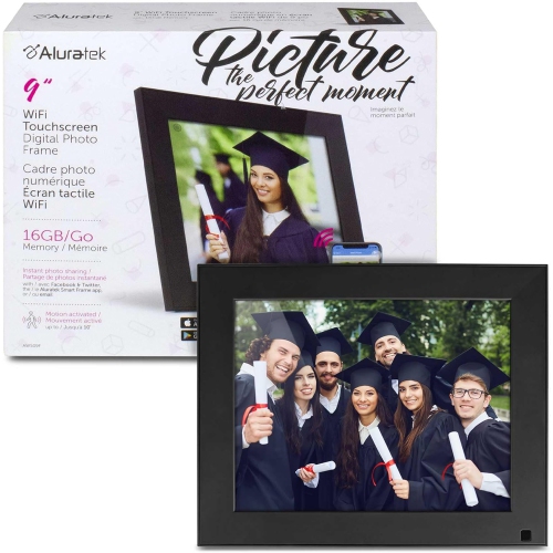 Image 1 of 6.. Aluratek 9" WiFi Touchscreen IPS LCD Display Digital Photo Frame with Motion Sensor and 16GB Built-in Memory, Easy Setup for Photo Sharing - AWS09F