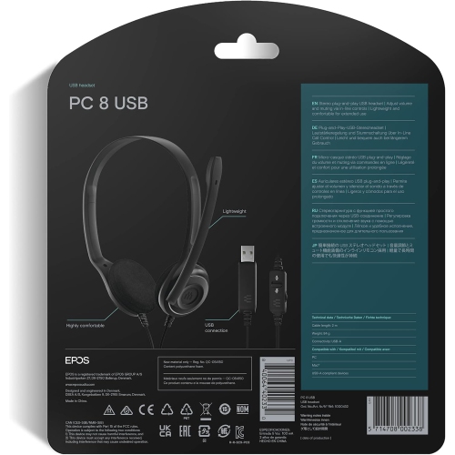 Sennheiser 504197 PC 8 USB - Stereo USB Headset for PC and MAC with In-line Volume and Mute Control,Black
