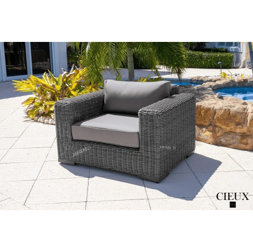 CIEUX  Champagne Outdoor Patio Wicker Club Chair In With Sunbrella Cushions (Canvas Taupe) In Grey