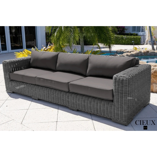 CIEUX Champagne Outdoor Patio Wicker Sofa in Grey with Sunbrella Cushions
