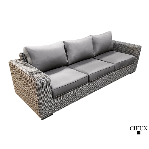 CIEUX Champagne Outdoor Patio Wicker Sofa in Grey with Sunbrella Cushions