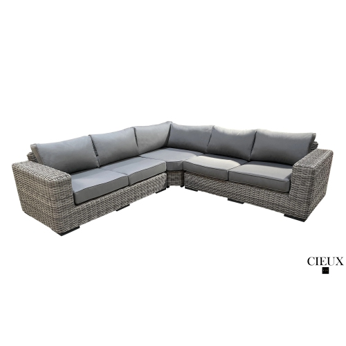 CIEUX Champagne Outdoor Patio Wicker Corner Sectional Sofa in Grey with Sunbrella Cushions