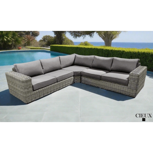 CIEUX Champagne Outdoor Patio Wicker Corner Sectional Sofa in Grey with Sunbrella Cushions