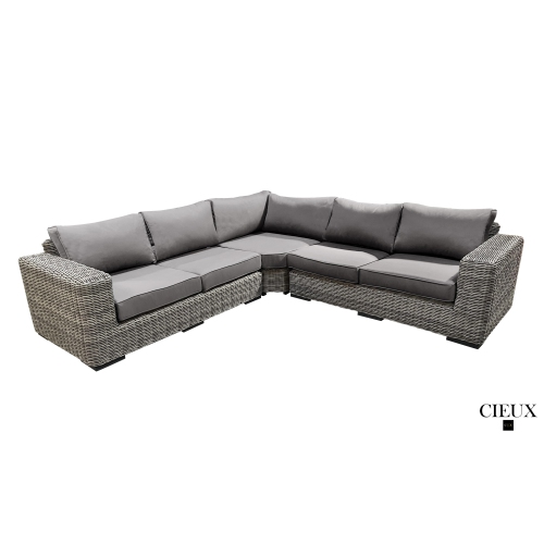 CIEUX Champagne Outdoor Patio Wicker Corner Sectional Sofa in Grey with Sunbrella Cushions
