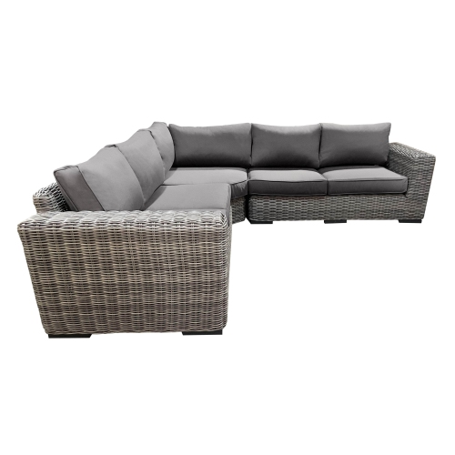 CIEUX Champagne Outdoor Patio Wicker Corner Sectional Sofa in Grey with Sunbrella Cushions