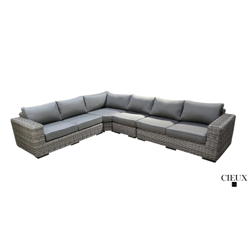 CIEUX Champagne Outdoor Patio Wicker L-Shaped Sectional Sofa in Grey with Sunbrella Cushions