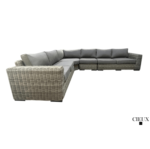 CIEUX Champagne Outdoor Patio Wicker L-Shaped Sectional Sofa in Grey with Sunbrella Cushions