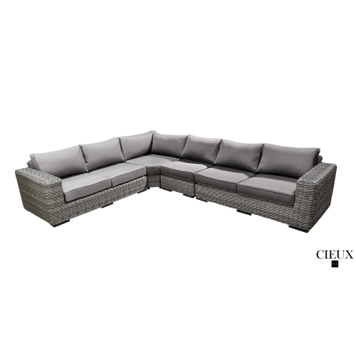 CIEUX Champagne Outdoor Patio Wicker L-Shaped Sectional Sofa in Grey with Sunbrella Cushions