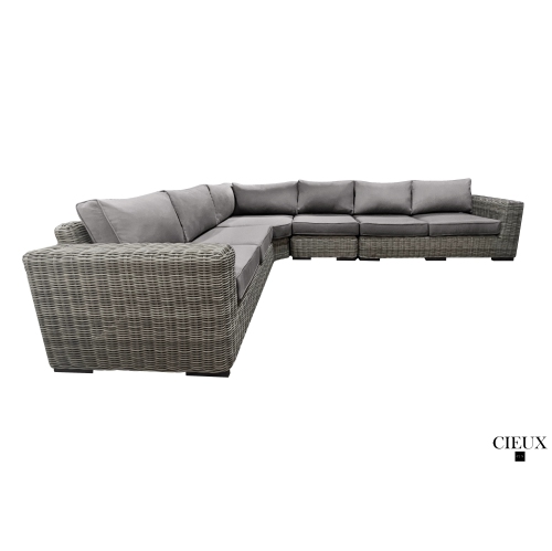CIEUX Champagne Outdoor Patio Wicker L-Shaped Sectional Sofa in Grey with Sunbrella Cushions