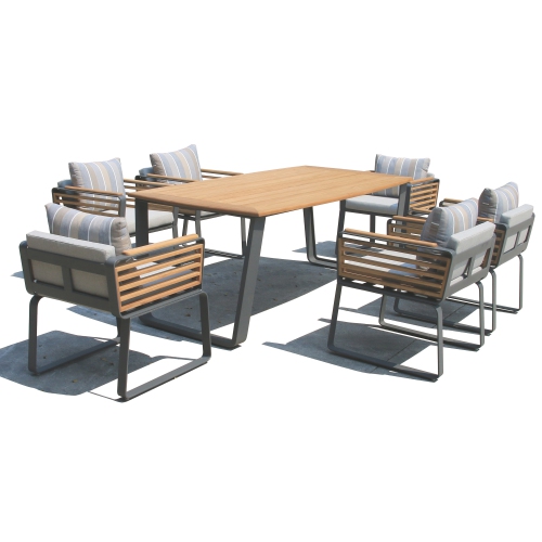 Deko Living 6 Place Seating Palazzolo Outdoor Teak Patio Dining Table Set and Cushioned Chairs