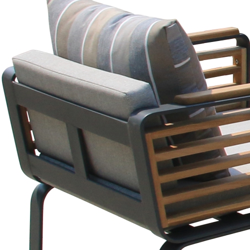 Deko Living 6 Place Seating Palazzolo Outdoor Teak Patio Dining Table Set and Cushioned Chairs