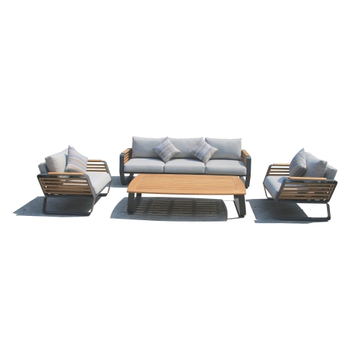 DEKO LIVING  5 Place Seating Palazzolo Outdoor Teak Patio Conversation Set With Cushioned Chairs And Coffee Table