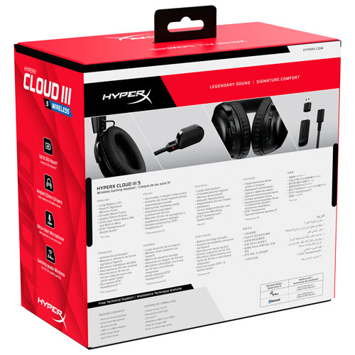 Casque de jeu multiplateforme sans fil avec microphone Cloud III S de HyperX - Noir