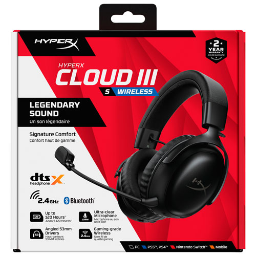 Casque de jeu multiplateforme sans fil avec microphone Cloud III S de HyperX - Noir