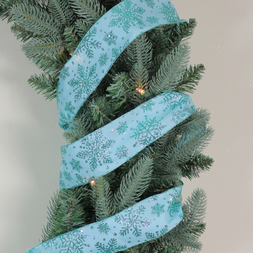 Ruban filaire scintillant de Noël, flocons de neige, turquoise, 2,5&nbsp;po x 16 verges