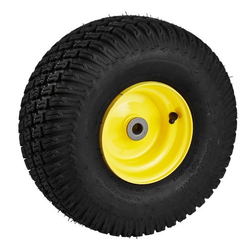 VEVOR 15x6-6" Lawn Mower Tires with Rim, Tubeless, 2-Pack Tire and Wheel Assembly, S-Turf Pneumatic Tires, 3" Offset Hub,3/4" Bushing,16 PCS Adapters