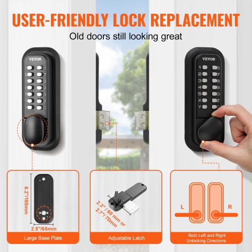 VEVOR 14 Digit Keypad, Mechanical Keyless Entry Door Lock, Water-proof Zinc Alloy, Outdoor Gate Door Locks Set with Surface-mounted Latch, Keypad and